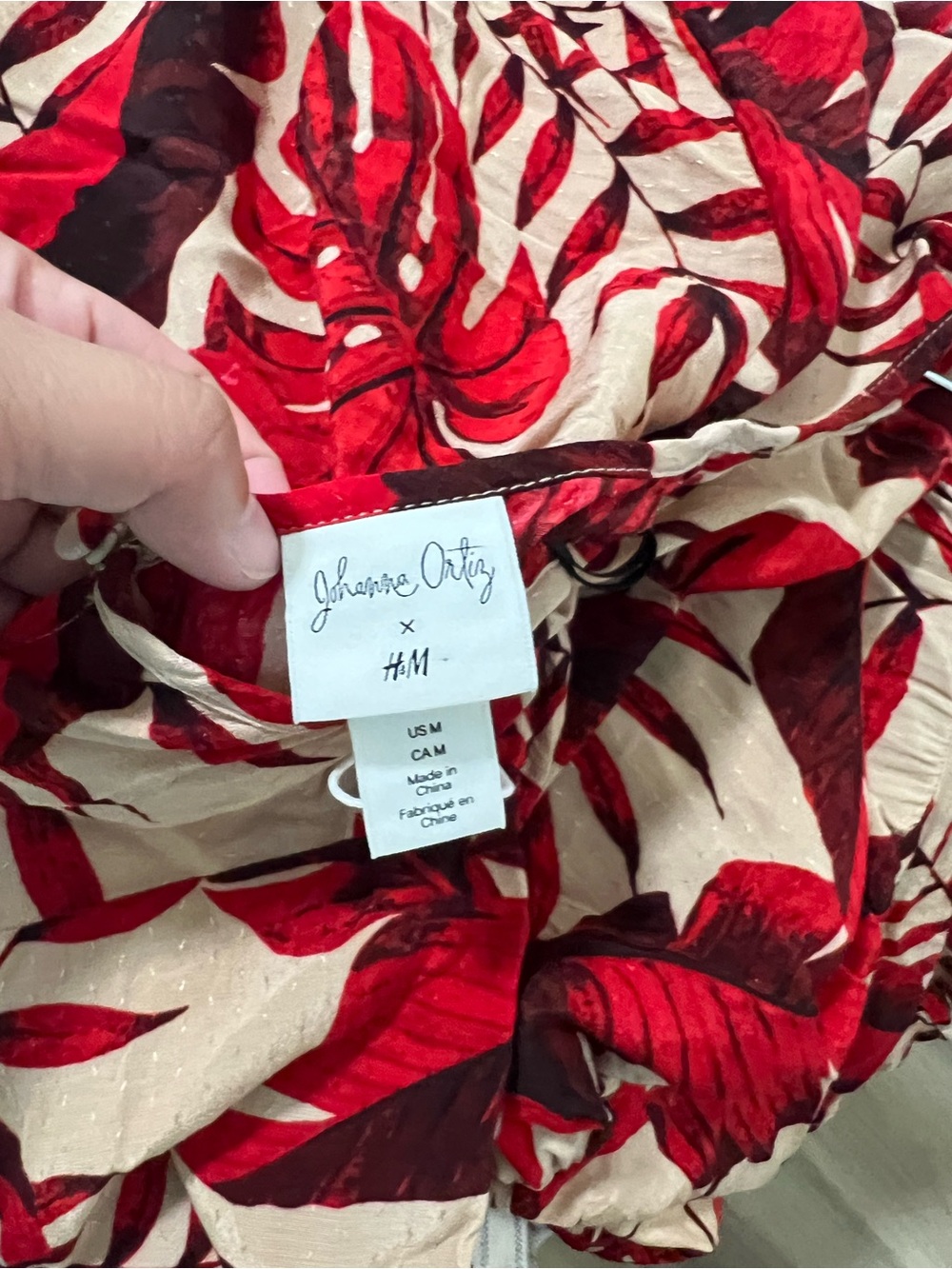 H&M X Johanna Ortiz Red Tropical Leaf Print Mini Dress - Picture 4 of 12
